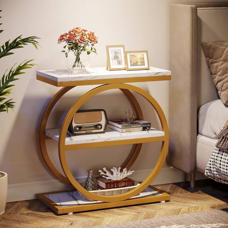 3 Tiers End Table, Wood Side Table for Living Room, Slim Nightstand