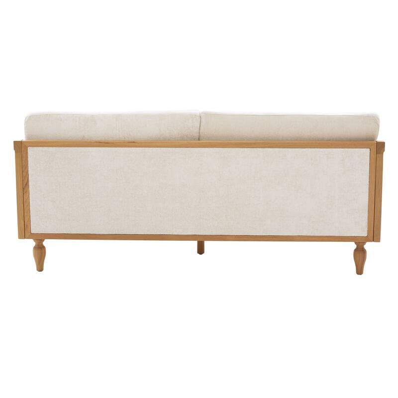 Roomfitters Mid-Century Modern Loveseat Sofa with Rattan Armrests, Solid Wood Frame