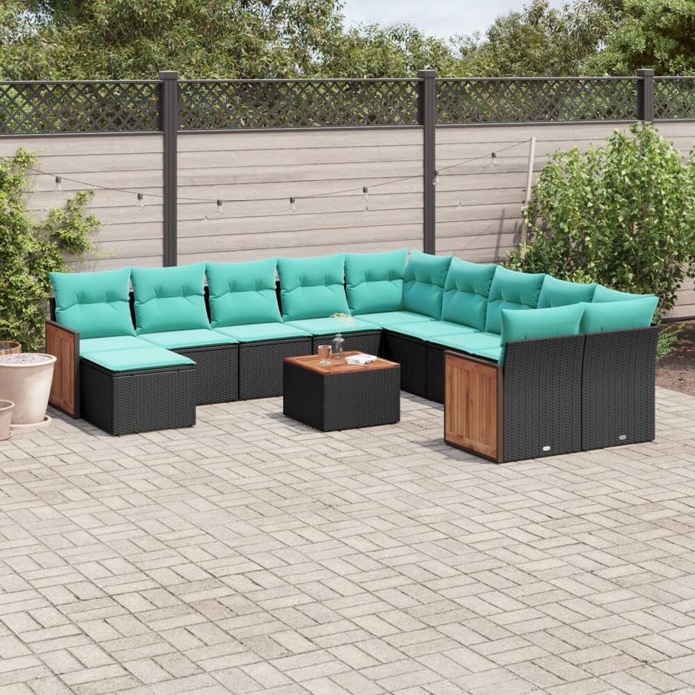 vidaXL 11/12 Piece Patio Sofa Set with Cushions Black/Gray Poly Rattan - 21.7 x 24.4 x 27.2