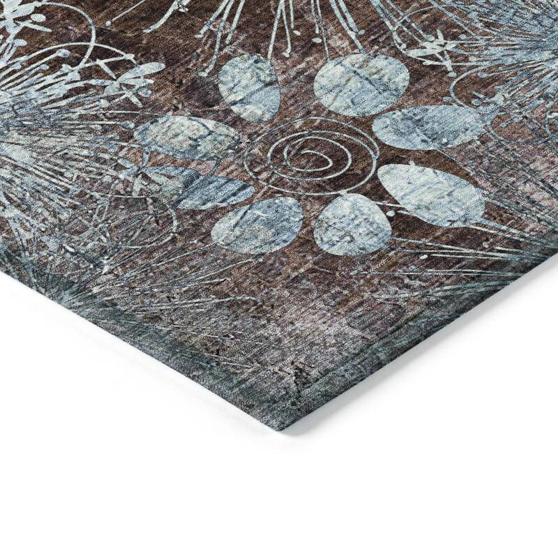 Machine Washable Indoor/ Outdoor Floral Geo Chantille Rug