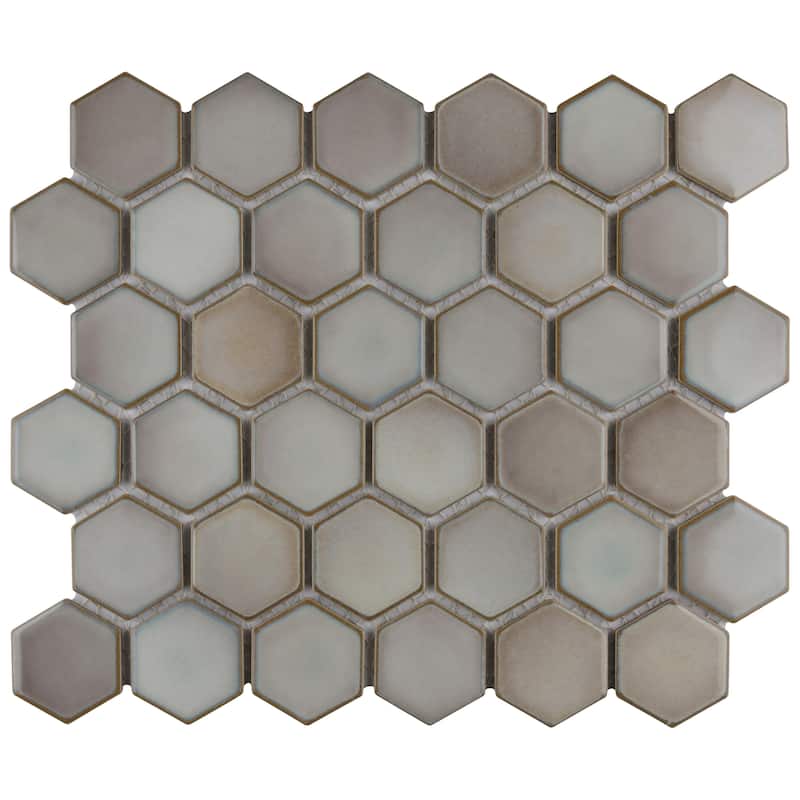 Merola Tile Hudson Due 2" Hex Dove Grey 10-7/8" x 12-5/8" Porcelain Mosaic Floor and Wall Tile