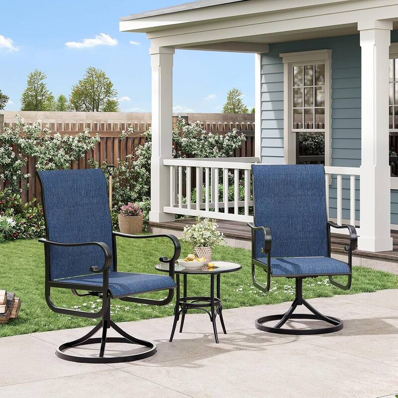 Set of 2 Outdoor Patio 360°Swivel Dining Chairs for Backyard, Poolside, Lawn, Porch or Garden (No Table) - Blue