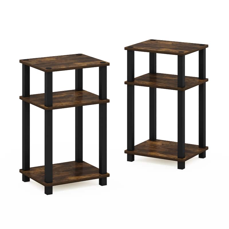 Furinno Just 3-Tier Turn-N-Tube End Table - Amber Pine/Black - 2-Pack