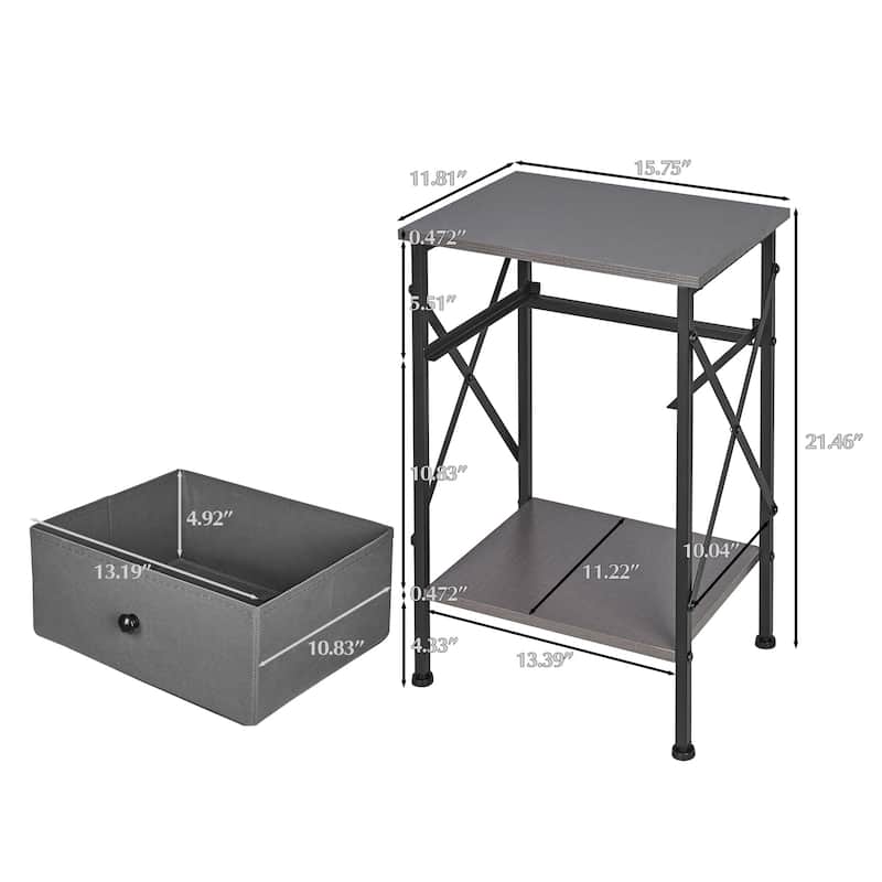 Javlergo 2 Pack X Frame Nightstand with Removable Fabric Drawer Easy to Clean Multifunctional End Table with Open Shelf