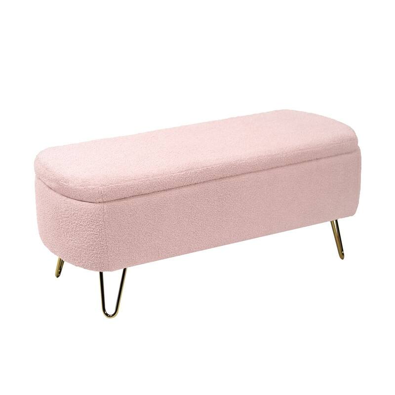 Modern Faux Fur Storage Bench with Gold Legs, Upholstered Ottoman for Living Room and Bedroom