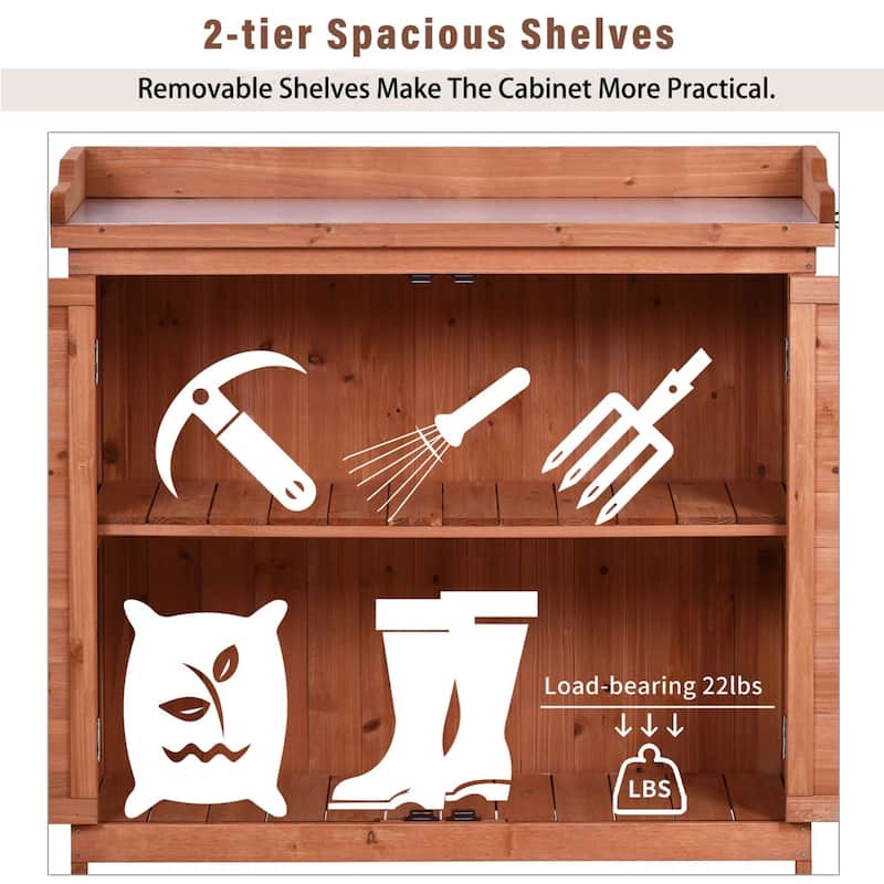 39 in. W x 37.4 in. H Storage Cabinet Garden Shed Potting Bench Table with 2-Tier Shelves and Side Hook