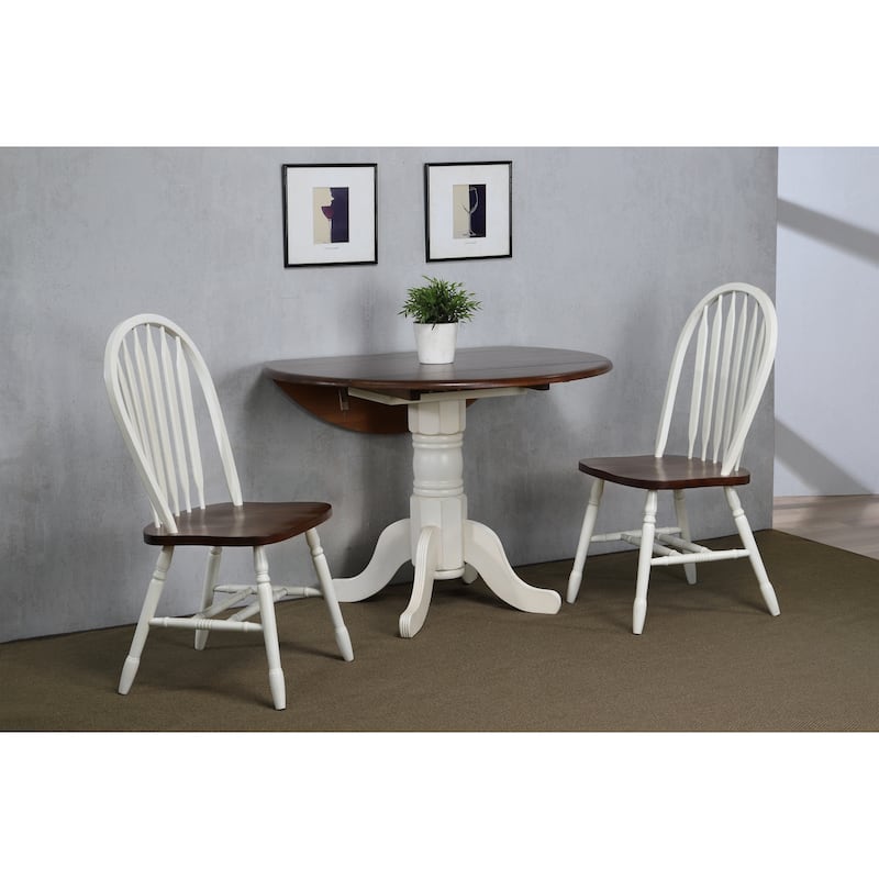 Art Deco Arrowback Side Chairs - Set of 2 - Solid Wood Dining Chairs - Antique White & Chestnut Brown