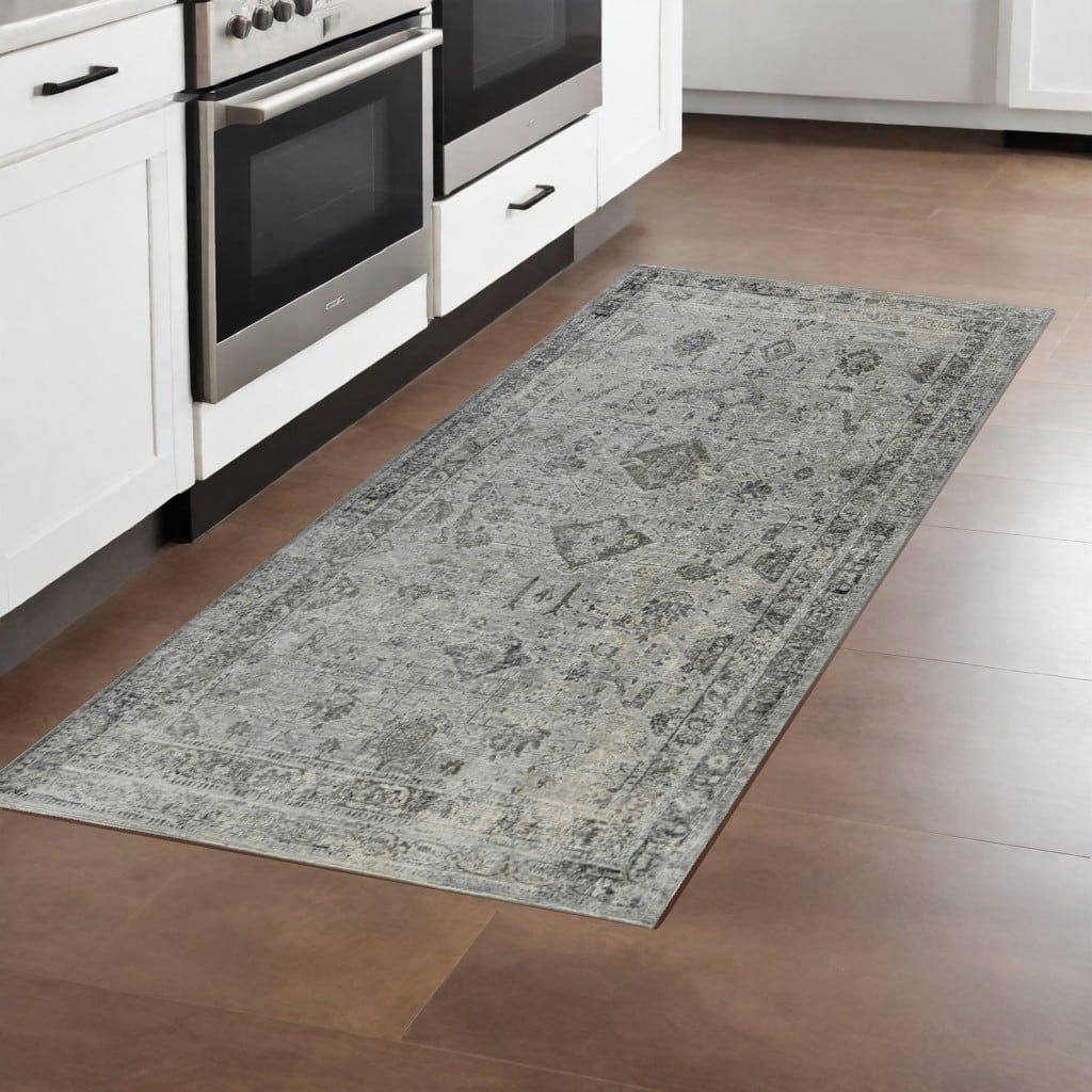 HomeRoots Medallion Transitional Runner Area Rug - 94.00 in. x 30.00 in. x 0.30 in.