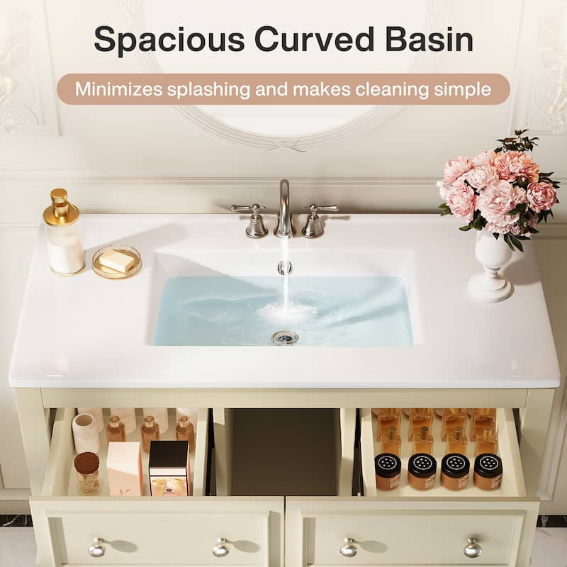 36" Modern Bathroom Vanity with Ceramic Basin, 4 Drawers