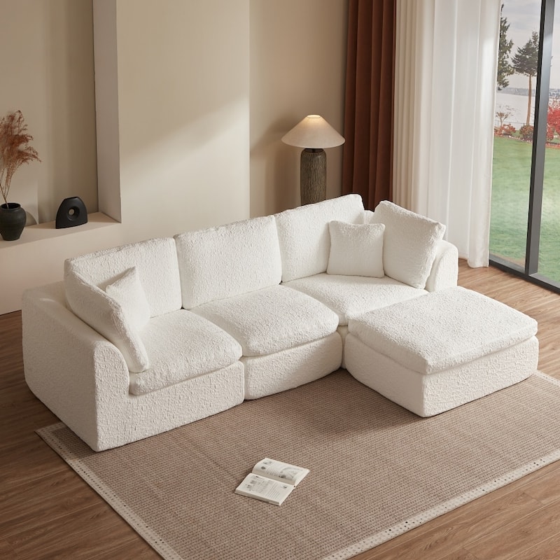 110" Convertible L-Shape 3-Seater Cloud Sectional Sofa with Ottoman