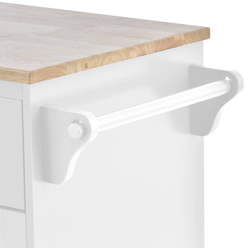 Rolling Kitchen Island with Storage Cabinet Solid Woodne Desktop, Microwave Cabinet, Floor Standing Server Sideboard for Kitchen