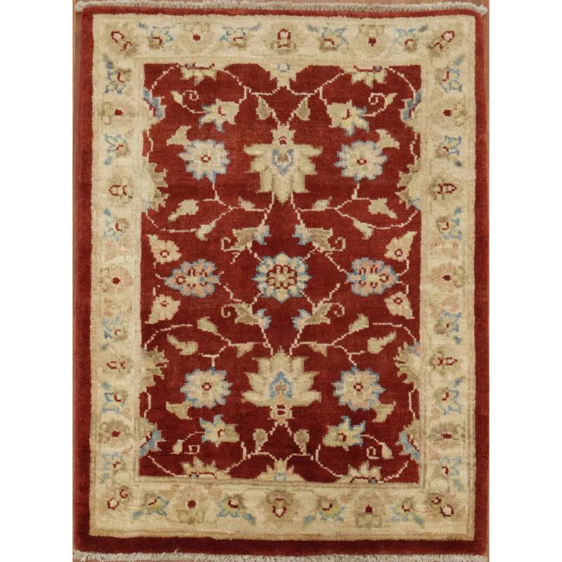 Hand Knotted Oriental 100% Wool Carpet Traditional All-Over Red Peshawar Area Rug - 2' 11'' X 2' 2''