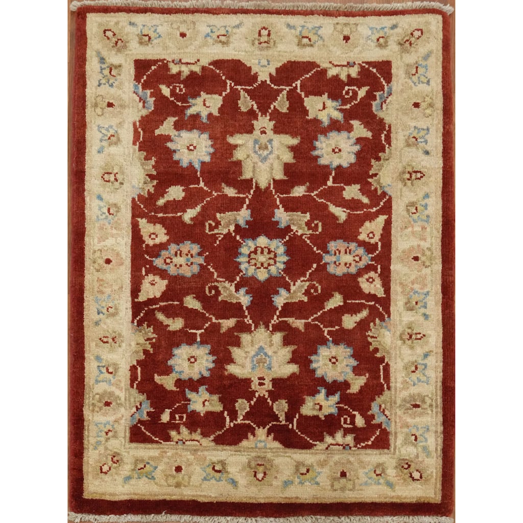 Hand Knotted Oriental 100% Wool Carpet Traditional All-Over Red Peshawar Area Rug - 2' 11'' X 2' 2''