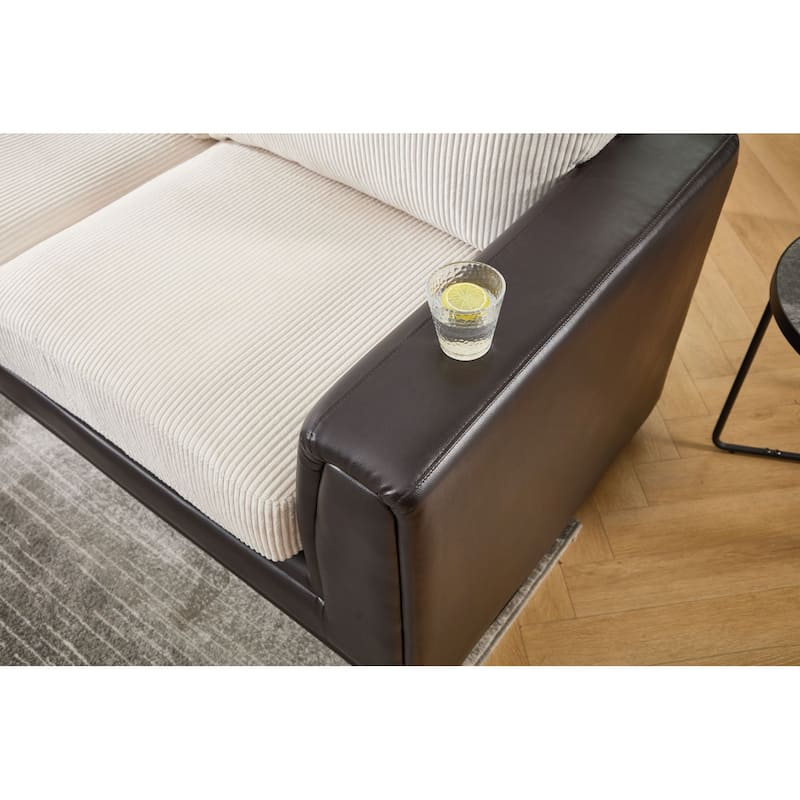 Oversized Corduroy With Faux Leather Modular Sectional