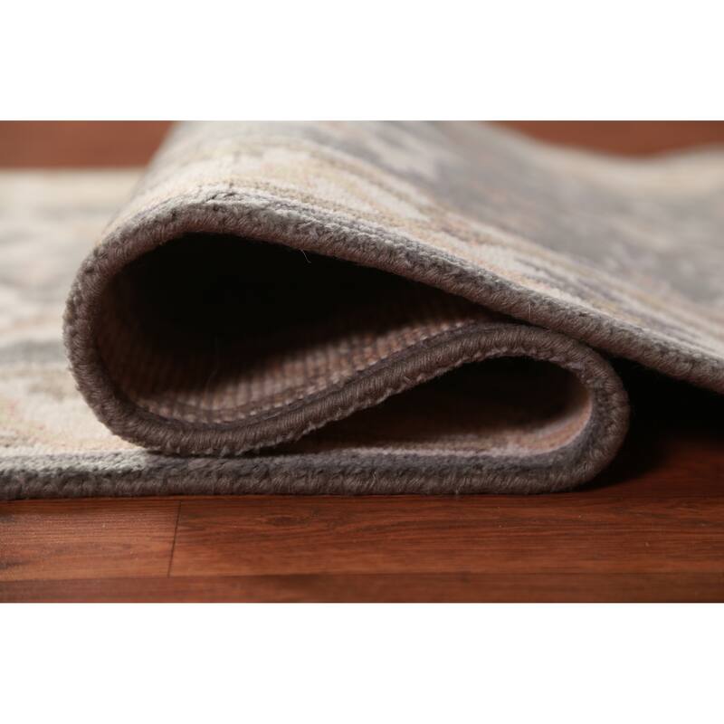 Gray Oushak Oriental Runner Rug Transitional Handmade Wool Carpet - 2'7" x 9'11"