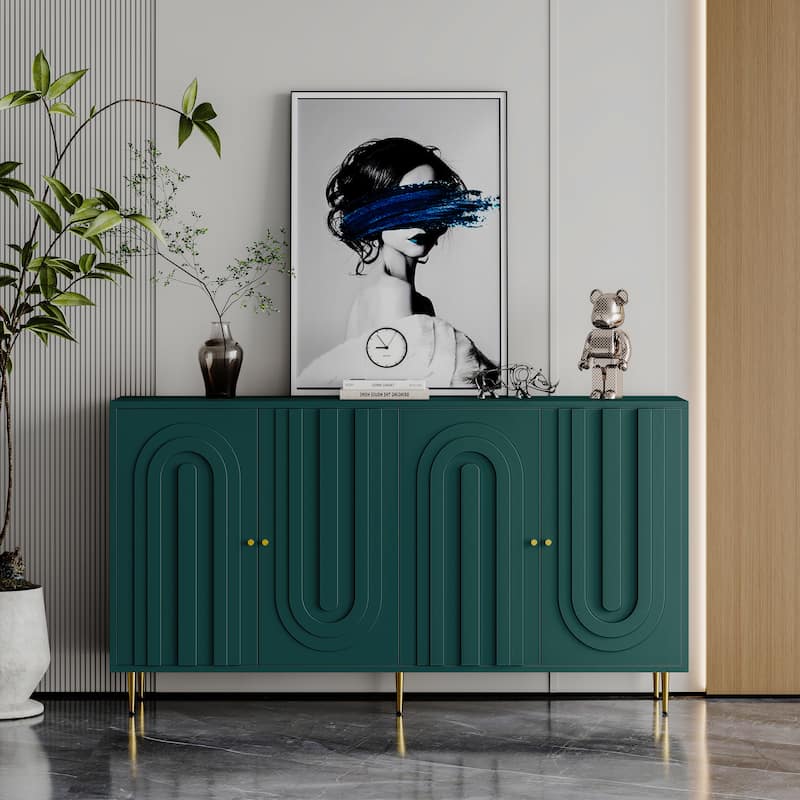 Sideboard Cabinet with 4 Door, Wood Storage Cabinet with Gold Knobs and Legs, Entryway Table with Adjustable Shelves
