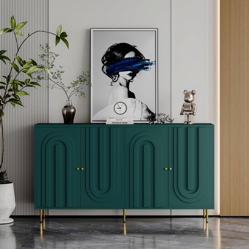 Sleek Gray Lacquered Wooden Sideboard‌ – 4-Door Storage Cabinet for Living Room, Dining Room & Office