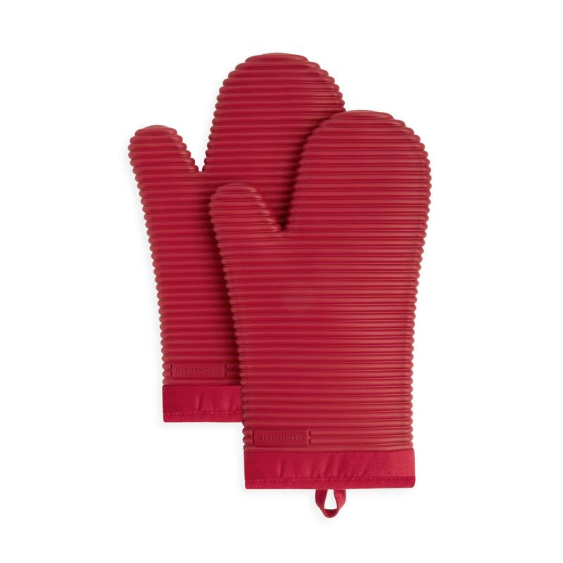 KitchenAid Ribbed Soft Silicone Oven Mitt 2-Pack Set, 7.5"x13" - Passion Red