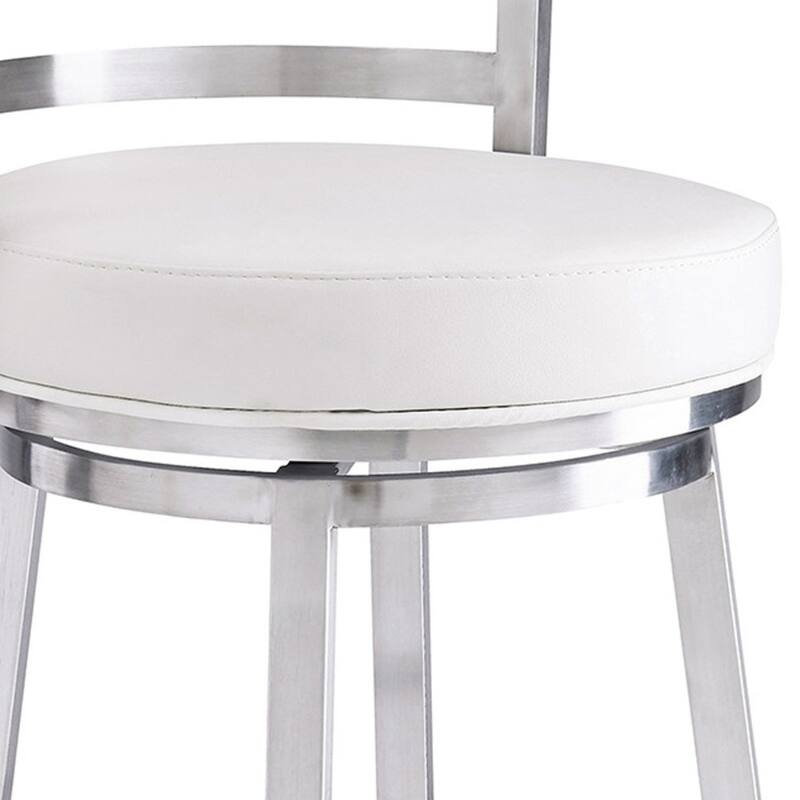 Faux Leather Swivel Counter Chair with Silver Iron Frame and Arms