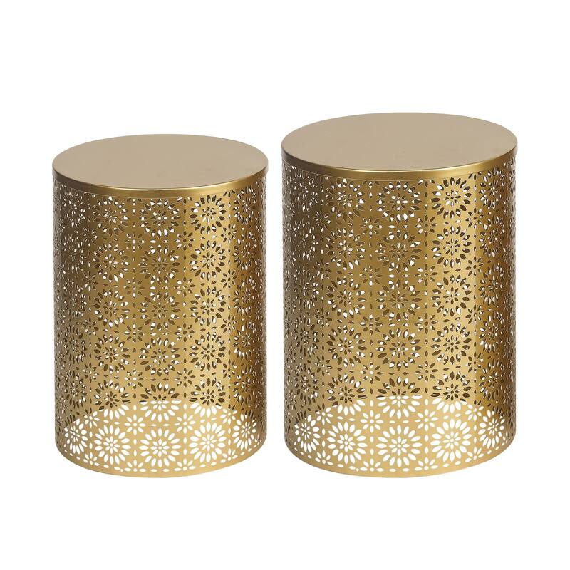 Adeco Set of 2 Round Metal Nesting Side End Tables Set - set of 2