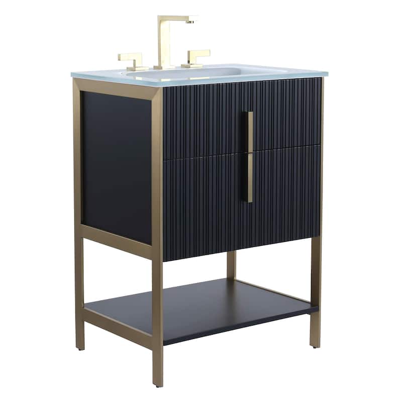 Fine Fixtures Serenity Modern bathroom vanity - Black Matte - Satin Brass Hardware