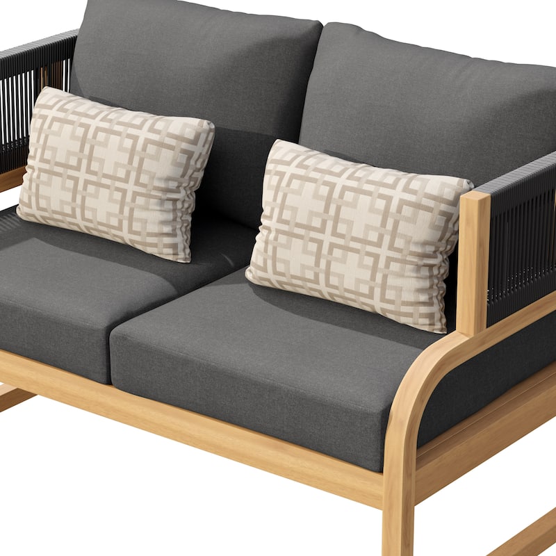 Corvus Rocio 3-piece Outdoor Acacia Conversation Set with Sunbrella Cushions and Pillows - Black / Tan