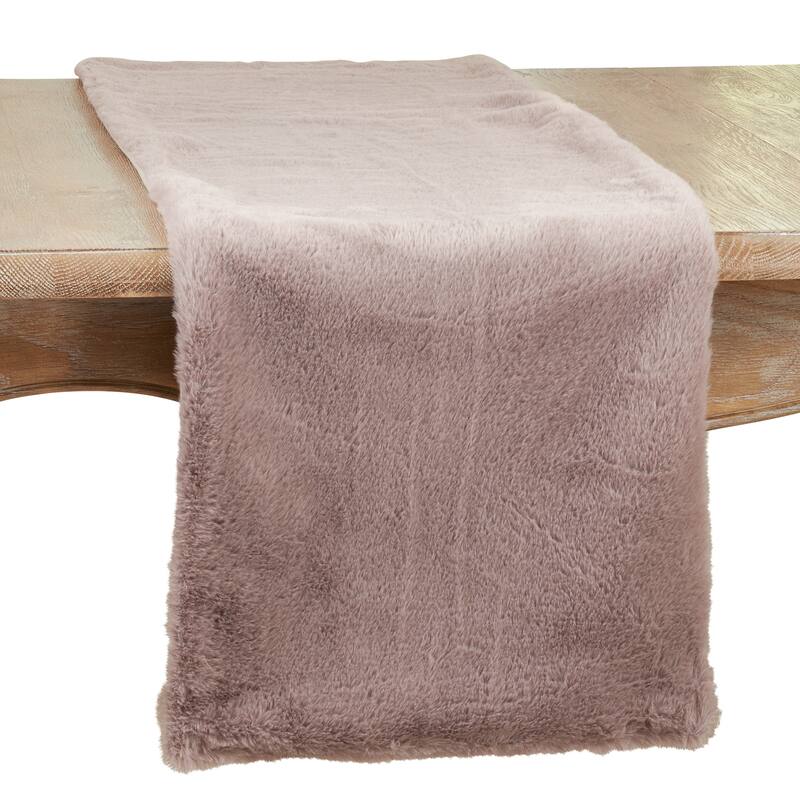 Table Runner With Faux Rabbit Fur Design - Grey - 14"x72"