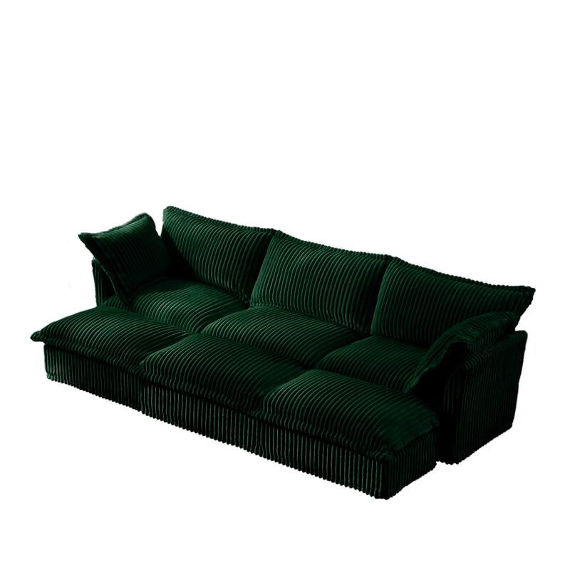 120" Corduroy 3-Seater Sofa Set with 3 Ottomans, Sleeper Function & Removable Slipcovers