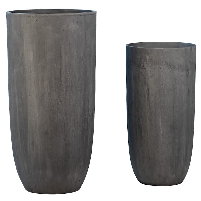 Garden Fiber and Sand Composition Pot Planter (Set of 2) - Charcoal