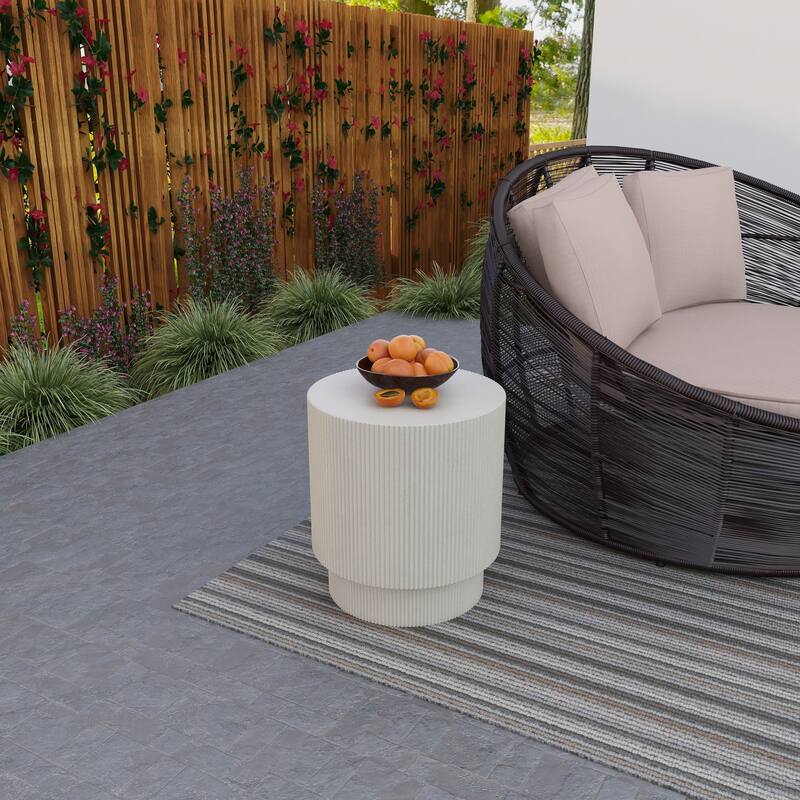 Eden 14-Inch Wide Round Side Table in Fiberstone Accent End Table for Indoor and Outdoor