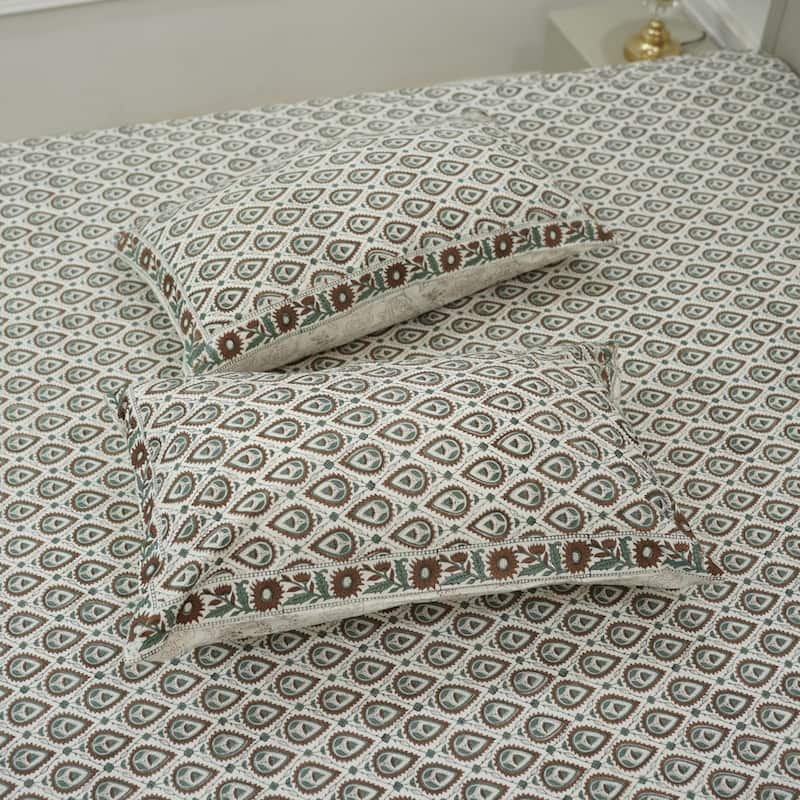 Fabdivine Cotton Hand Block Floral Flat Sheet Bed Room Home Décor Accent Gift