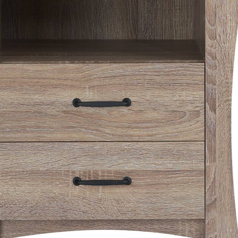 Wood Rustic Nightstand with 2 Drawers and Metal Handles