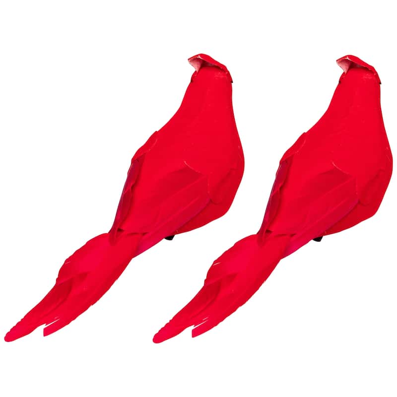 Cardinal Clip-on Christmas Ornaments - 8" - Red and Black - Set of 2