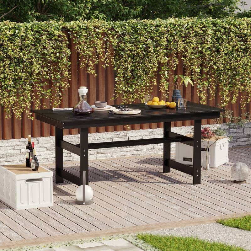 70.9" Outdoor Dining Table with Umbrella Hole, HDPE All Weather Patio Table Waterproof UV Resistant Rectangular Dining Table