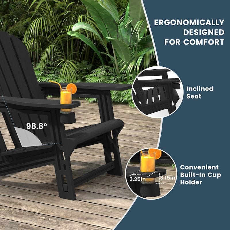 Polytrends Coastline Outdoor Poly 3-Piece Set Adirondack Chair with Ottoman and Side Table