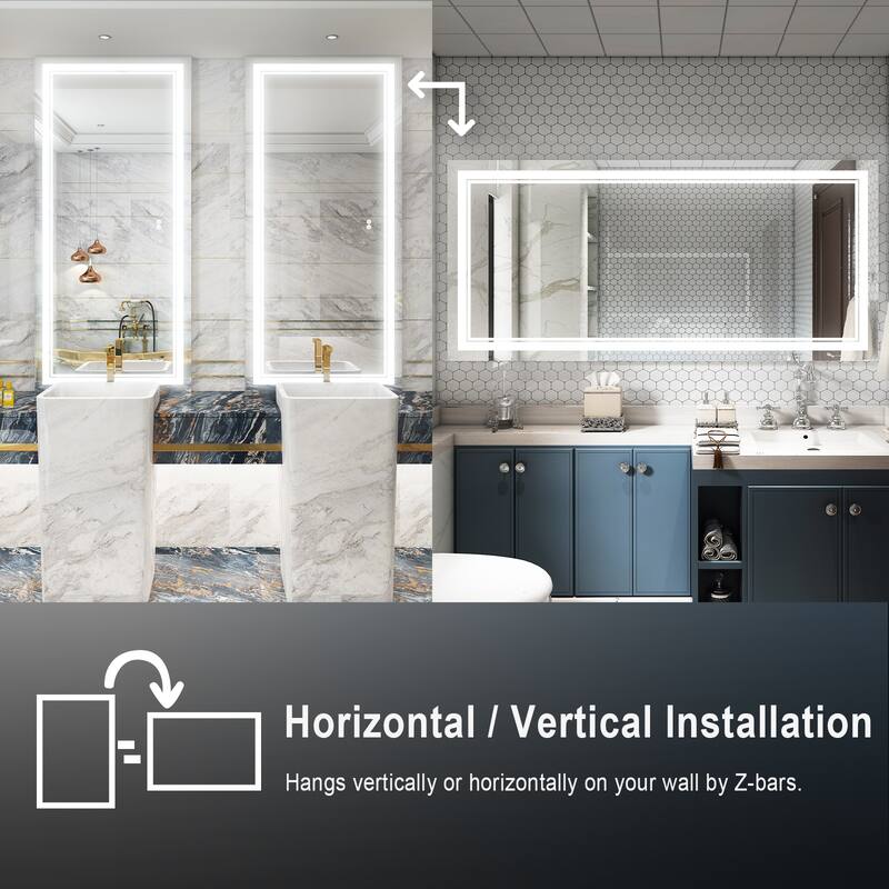 Retangular Wall Mounted LED Bathroom Mirror With Touch Switch Memory Mirror Anti-Fog (Horizontal/Vertical)