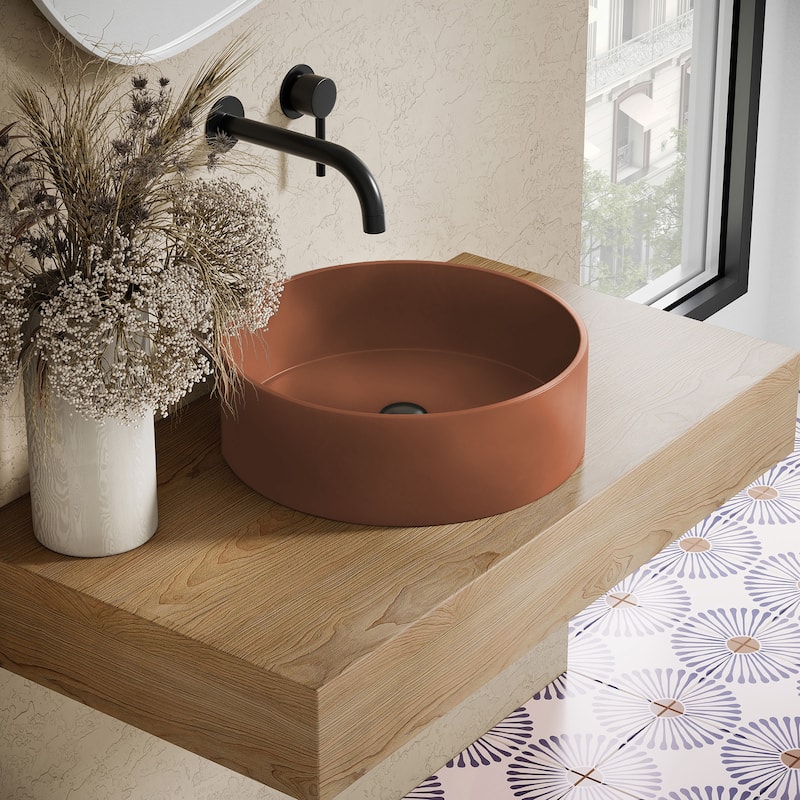 Lisse 14.5" Concrete Round Vessel Sink In Matte Terracotta - 14.5