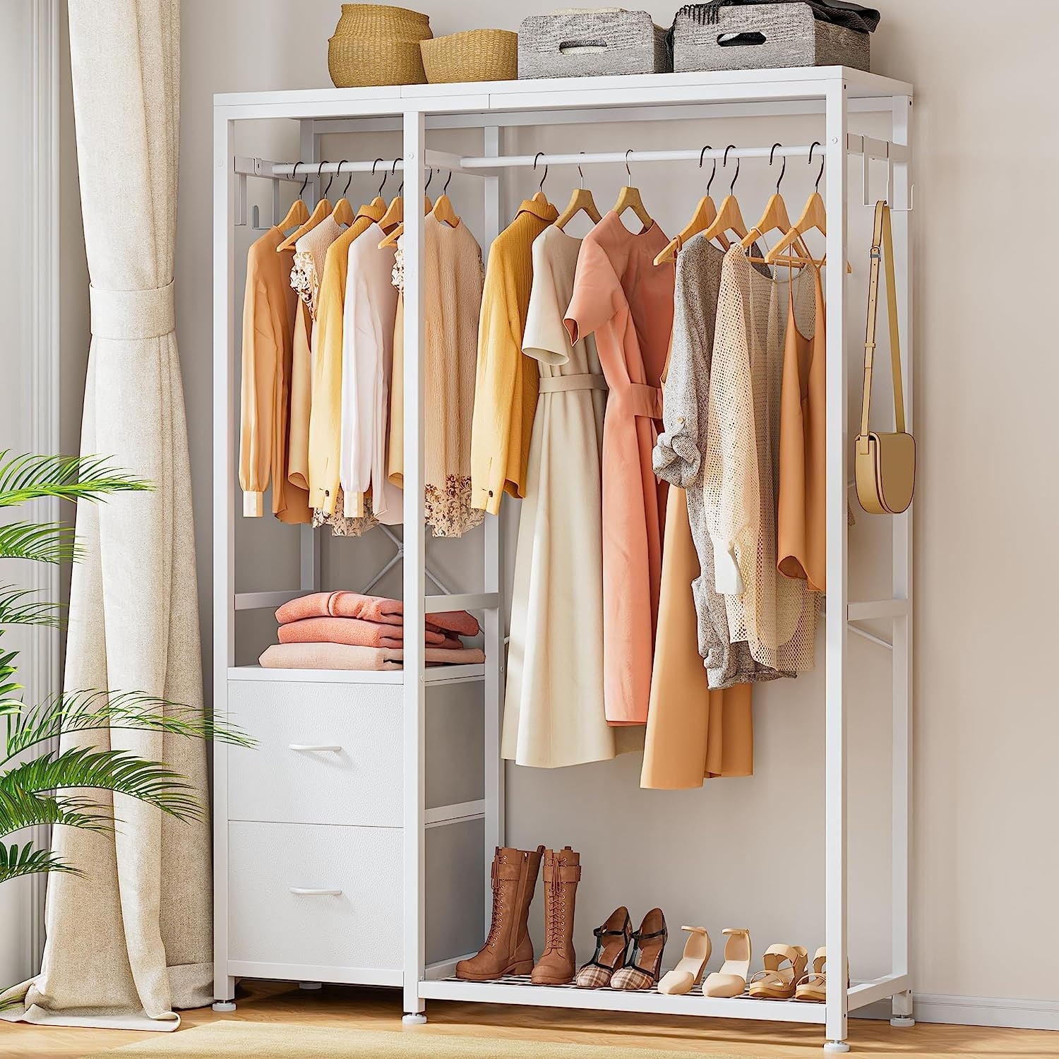 L Shaped Clothing Rack Freestanding Closet Organizers with Storage Shelves  and 4 Hanging Rods, 47.24 L x 47.24 W x 78.74 H - Yahoo Shopping