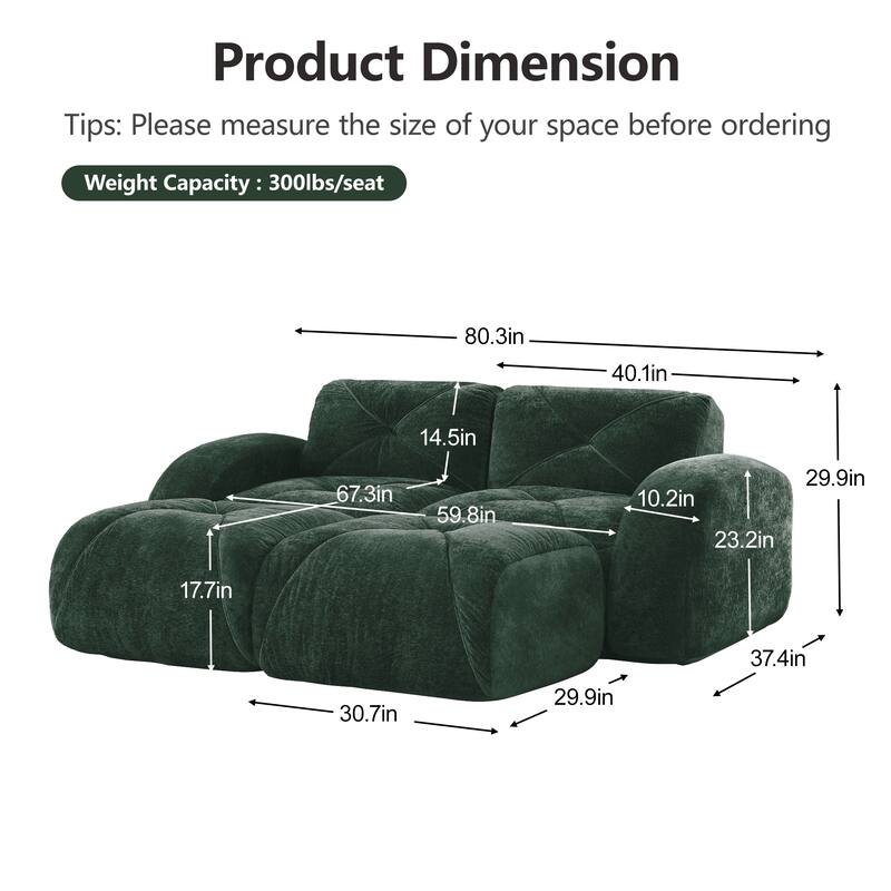Velvet Tufted Loveseat Sofa Modular Couch, Boneless Deep Seat 2-Seater Couch, Available with/without Ottoman