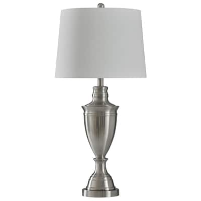 StyleCraft Transitional Brushed Silver Steel Table Lamp - White Shade