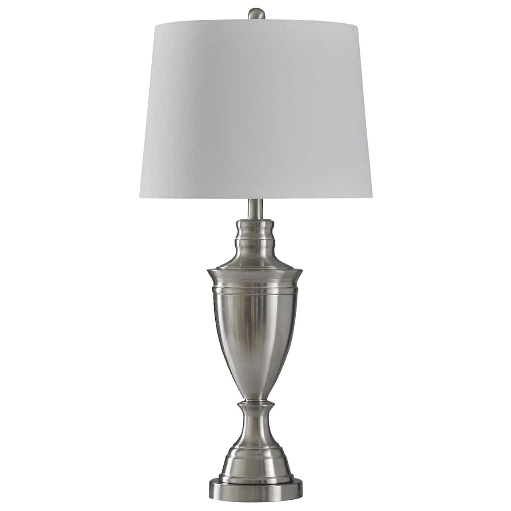 StyleCraft Transitional Brushed Silver Steel Table Lamp - White Shade