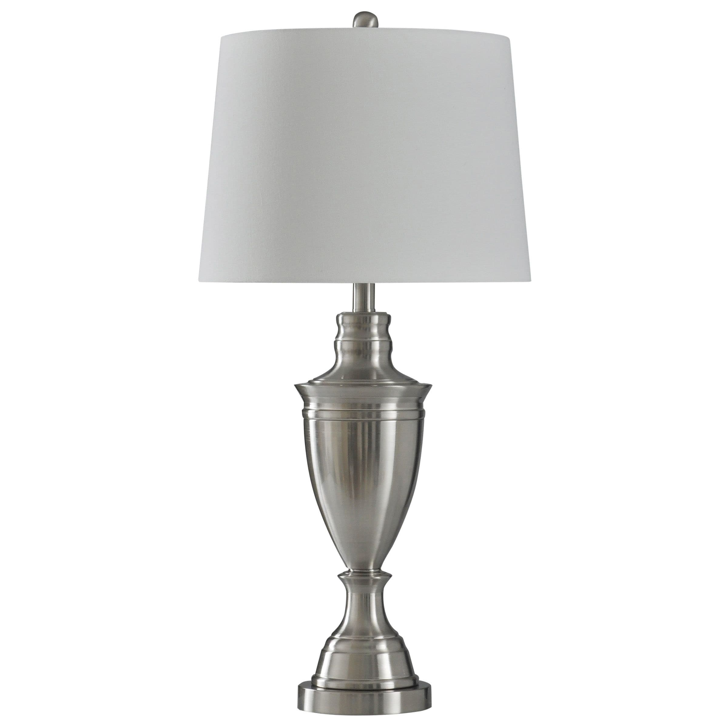 StyleCraft Transitional Brushed Silver Steel Table Lamp - White Shade
