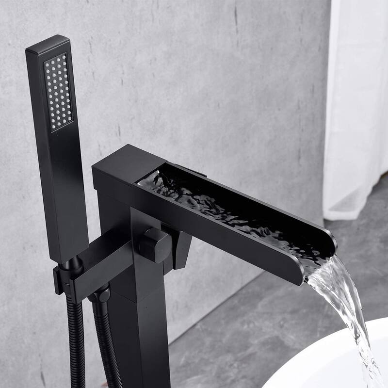 Single Handle Floor Mounted Freestanding Tub Filler with Hand Shower