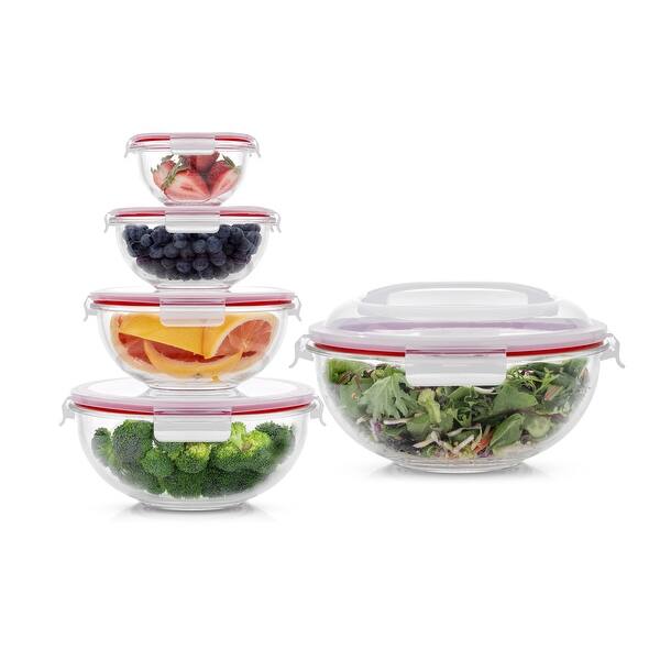 slide 1 of 17, JoyFul by JoyJolt 5 Piece Glass Food Mixing Bowls With Lids
