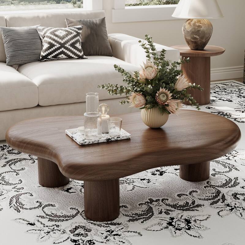 Babajide 48.4inch Cloud Shape Brown four leg Coffee Table, Solid Wood Coffee Table for Livingroom - Brown