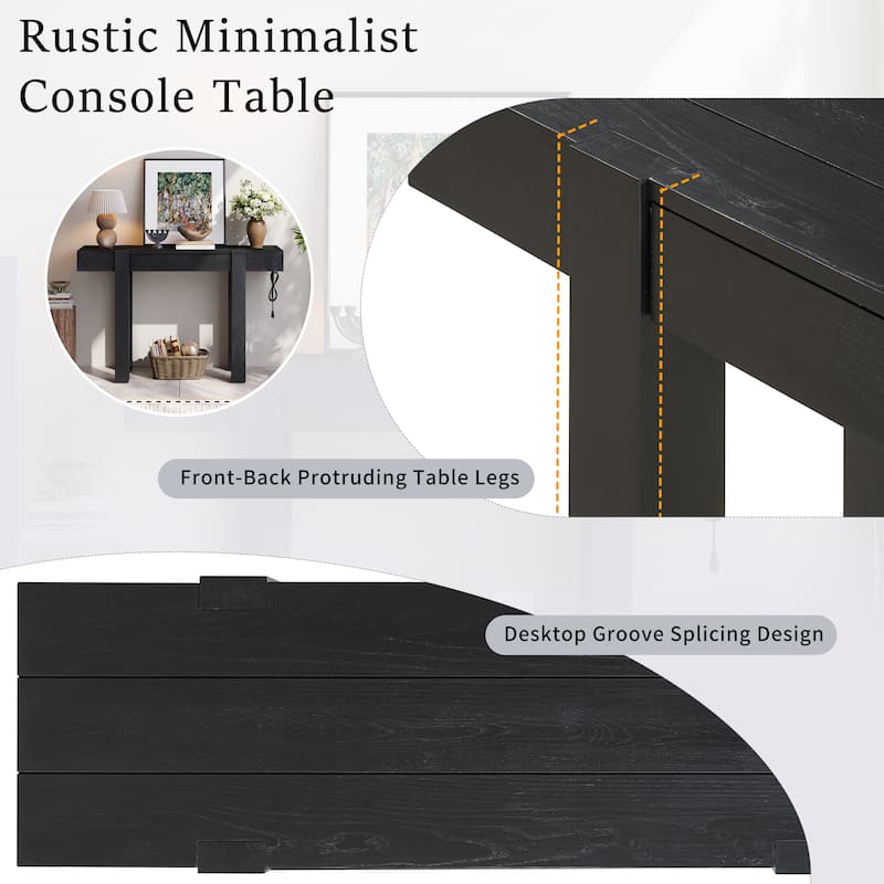 Rustic Minimalist Console Table with 1 Hidden Drawer and Side Power Outlet