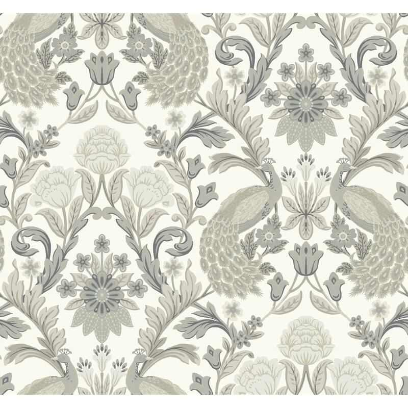Eugene, Unpasted Non-Woven Plume Dynasty Wallpaper 27 in x 27 ft = 60.75 sq ft - White/Neutral