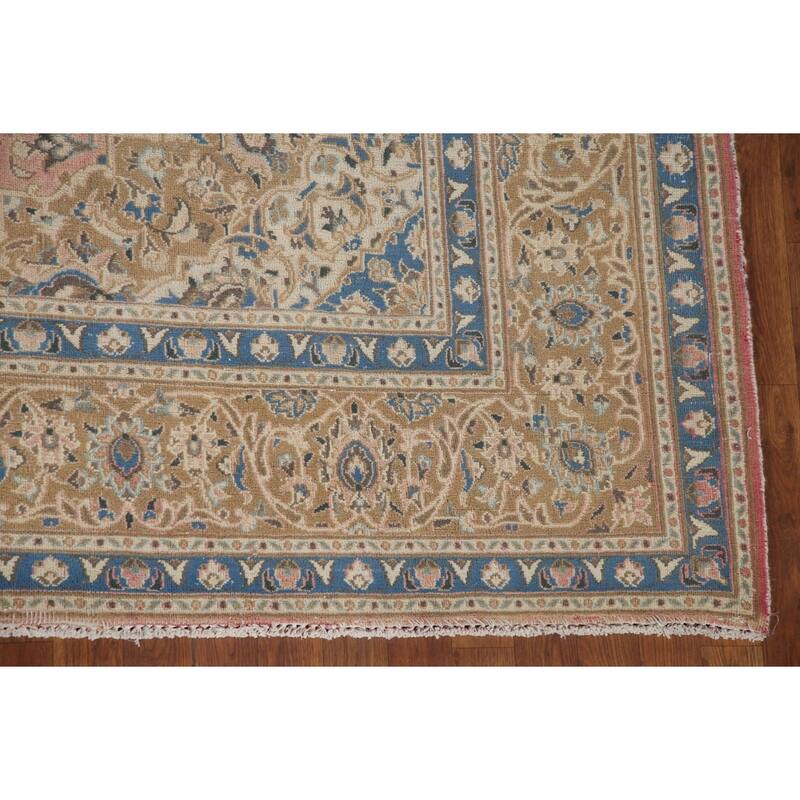 Vegetable Dye Distressed Mashad Persian Rug Antique Handmade Wool Carpet - 7'10" x 10'9"