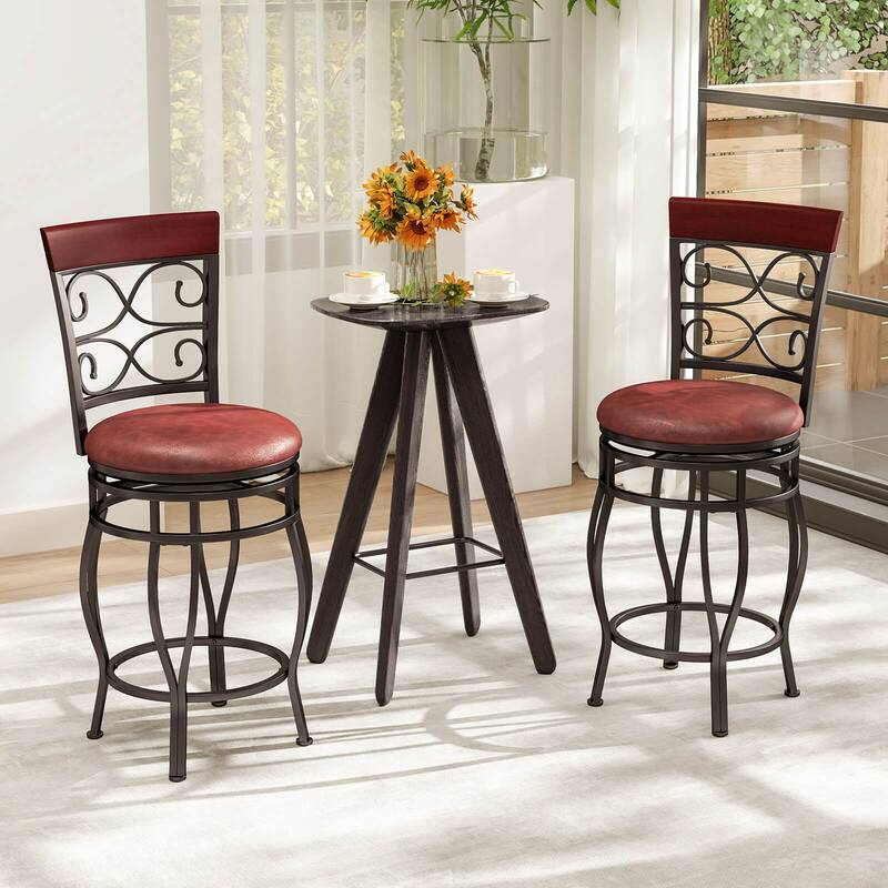 Costway Set of 2/4 Vintage Swivel Bar Stools 26" Bistro Upholstered
