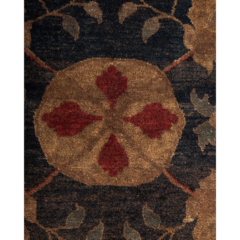 Overton Hand Knotted Wool Vintage Inspired Modern Contemporary Overdyed Navy Area Rug - 12' 0" x 15' 9"